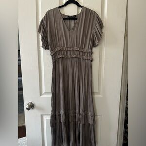 Light brown with ruffles midi dress